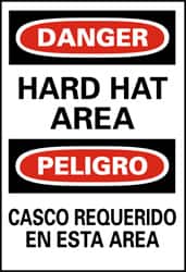 NMC - "Danger - Hard Hat Area", 20" Long x 14" Wide, Rigid Plastic Safety Sign - Rectangle, 0.05" Thick, Use for Accident Prevention - Americas Industrial Supply