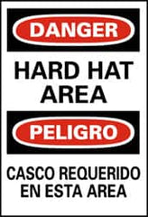 NMC - "Danger - Hard Hat Area", 20" Long x 14" Wide, Pressure-Sensitive Vinyl Safety Sign - Rectangle, 0.004" Thick, Use for Accident Prevention - Americas Industrial Supply