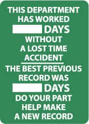NMC - Scoreboards Scoreboard Type: Write-On Legend: This Company Has Worked ___ Days without A Lost Time Accident - The Best Previous Record Was ___ Days - Do Your Part... - Americas Industrial Supply