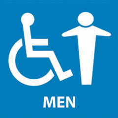 NMC - Men, 7" Wide x 7" High, Plastic Sign - English, White on Blue, Wall Mount - Americas Industrial Supply