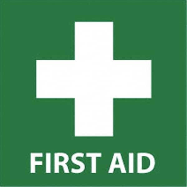 NMC - "First Aid", 7" Long x 7" Wide, Rigid Plastic Safety Sign - Square, 0.05" Thick, Use for First Aid - Americas Industrial Supply