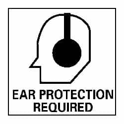 NMC - "Ear Protection Required", 7" Long x 7" Wide, Pressure-Sensitive Vinyl Safety Sign - Square, 0.004" Thick, Use for Accident Prevention - Americas Industrial Supply