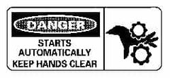 NMC - "Danger - Starts Automatically - Keep Hands Clear", 7" Long x 17" Wide, Rigid Plastic Safety Sign - Rectangle, 0.05" Thick, Use for Accident Prevention - Americas Industrial Supply