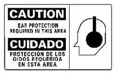 NMC - "Caution - Ear Protection Required in This Area", 10" Long x 18" Wide, Rigid Plastic Safety Sign - Rectangle, 0.05" Thick, Use for Accident Prevention - Americas Industrial Supply