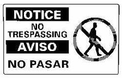 NMC - "Notice - No Trespassing", 10" Long x 18" Wide, Pressure-Sensitive Vinyl Safety Sign - Rectangle, 0.004" Thick, Use for Security & Admittance - Americas Industrial Supply