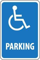 NMC - "Parking", "Handicapped Symbol", 12" Wide x 18" High, Aluminum ADA Signs - 0.04" Thick, White on Blue, Rectangle, Wall Mount - Americas Industrial Supply