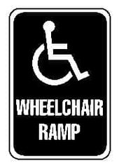 NMC - "Wheelchair Ramp", "Handicap Symbol", 12" Wide x 6" High, Aluminum ADA Signs - 0.04" Thick, Blue on White, Rectangle, Post Mount - Americas Industrial Supply