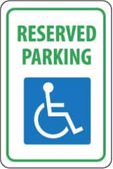 NMC - "Reserved Parking", "Handicapped Symbol", 12" Wide x 18" High, Aluminum ADA Signs - 0.08" Thick, Green & Blue on White, Engineer Grade Reflectivity, Rectangle, Post Mount - Americas Industrial Supply