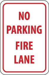 NMC - "No Parking - Fire Lane", 12" Wide x 18" High, Aluminum Fire Lane Signs - 0.063" Thick, Red on White, Rectangle, Post Mount - Americas Industrial Supply