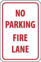 NMC - "No Parking - Fire Lane", 12" Wide x 18" High, Aluminum Fire Lane Signs - 0.04" Thick, Red on White, Rectangle, Wall Mount - Americas Industrial Supply