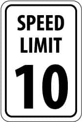 NMC - "Speed Limit 10", 18" Wide x 24" High, Aluminum Speed Limit Signs - 0.08" Thick, Black on White, High Intensity Reflectivity, Rectangle, Post Mount - Americas Industrial Supply