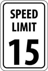 NMC - "Speed Limit 15", 18" Wide x 24" High, Aluminum Speed Limit Signs - 0.08" Thick, Black on White, High Intensity Reflectivity, Rectangle, Post Mount - Americas Industrial Supply