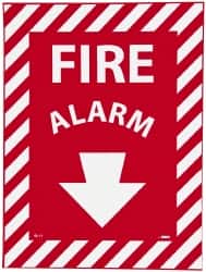 NMC - Fire Alarm, Pressure Sensitive Vinyl Fire Sign - 9" Wide x 12" High, Glow-in-the-Dark - Americas Industrial Supply