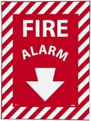 NMC - Fire Alarm, Pressure Sensitive Vinyl Fire Sign - 9" Wide x 12" High, Glow-in-the-Dark - Americas Industrial Supply