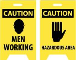 NMC - Caution - Men Working, Caution - Hazardous Area, 12" Wide x 19" High, Plastic Floor Sign - A-Frame, Black on Yellow, For Accident Prevention - Americas Industrial Supply