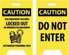 NMC - Caution - Do Not Enter, Caution - This Equipment Has Been Locked Out, No Working on Machinery - Authorized Personnel Only, 12" Wide x 19" High, Plastic Floor Sign - A-Frame, Black on Yellow, For Security & Admittance - Americas Industrial Supply