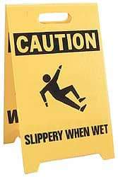 NMC - Caution - Wet Floor, Caution - Slippery When Wet, 12" Wide x 19" High, Plastic Floor Sign - A-Frame, Black on Yellow, For Restroom, Janitorial & Housekeeping - Americas Industrial Supply