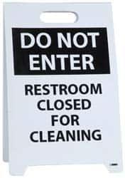 NMC - Do Not Enter - Restroom Closed for Cleaning, Do Not Enter - Work in Progress, 12" Wide x 19" High, Plastic Floor Sign - A-Frame, Black on White, For Restroom, Janitorial & Housekeeping - Americas Industrial Supply