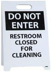 NMC - Do Not Enter - Restroom Closed for Cleaning, Do Not Enter - Work in Progress, 12" Wide x 19" High, Plastic Floor Sign - A-Frame, Black on White, For Restroom, Janitorial & Housekeeping - Americas Industrial Supply