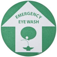 NMC - Emergency Eye Wash, Anti-Skid Pressure-Sensitive Vinyl Floor Sign - Round, Green on White, Adhesive Backed, For First Aid - Americas Industrial Supply