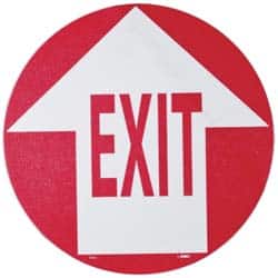 NMC - Exit, Anti-Skid Pressure-Sensitive Vinyl Floor Sign - Round, Red on White, Adhesive Backed, For Exit, Entrance & Directional - Americas Industrial Supply