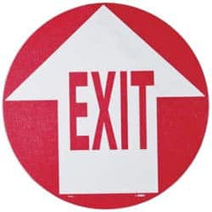 NMC - Exit, Anti-Skid Pressure-Sensitive Vinyl Floor Sign - Round, Red on White, Adhesive Backed, For Exit, Entrance & Directional - Americas Industrial Supply