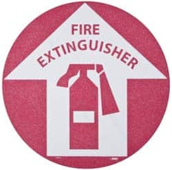 NMC - Fire Extinguisher, Anti-Skid Pressure-Sensitive Vinyl Floor Sign - Round, Red on White, Adhesive Backed, For Fire - Americas Industrial Supply