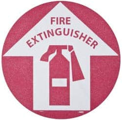 NMC - Fire Extinguisher, Anti-Skid Pressure-Sensitive Vinyl Floor Sign - Round, Red on White, Adhesive Backed, For Fire - Americas Industrial Supply