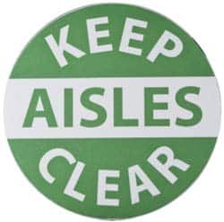NMC - Keep Aisles Clear, Anti-Skid Pressure-Sensitive Vinyl Floor Sign - Round, Green on White, Adhesive Backed, For Accident Prevention - Americas Industrial Supply