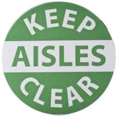 NMC - Keep Aisles Clear, Anti-Skid Pressure-Sensitive Vinyl Floor Sign - Round, Green on White, Adhesive Backed, For Accident Prevention - Americas Industrial Supply