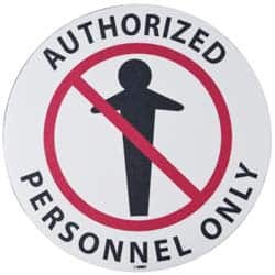 NMC - Authorized Personnel Only, Anti-Skid Pressure-Sensitive Vinyl Floor Sign - Round, Black & Red on White, Adhesive Backed, For Security & Admittance - Americas Industrial Supply
