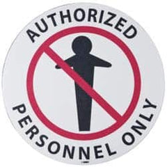NMC - Authorized Personnel Only, Anti-Skid Pressure-Sensitive Vinyl Floor Sign - Round, Black & Red on White, Adhesive Backed, For Security & Admittance - Americas Industrial Supply