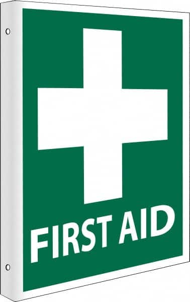 NMC - "First Aid", 10" Long x 8" Wide, Rigid Plastic Safety Sign - Rectangle, 0.05" Thick, Use for First Aid - Americas Industrial Supply