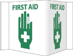 NMC - "First Aid", 5-3/4" Long x 8-3/4" Wide, Rigid Plastic Safety Sign - Rectangle, 0.125" Thick, Use for First Aid - Americas Industrial Supply