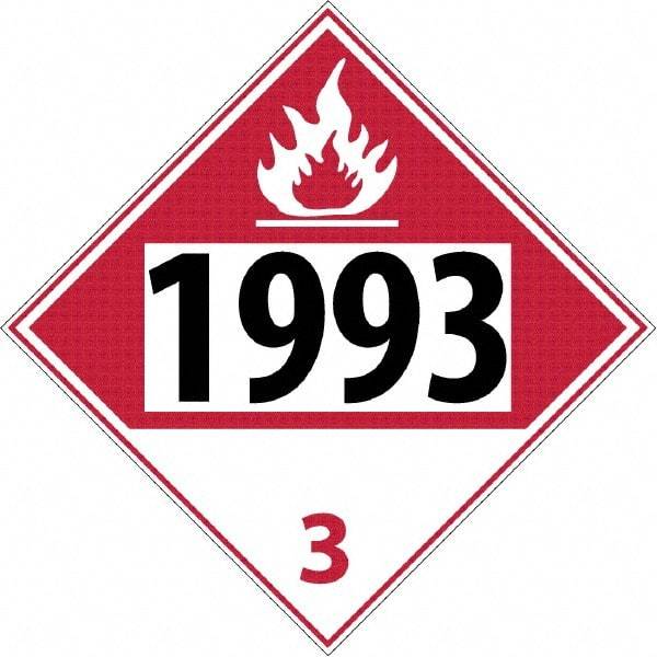 NMC - DOT - Shipping & Vehicle - 1993, 10-3/4" Wide x 10-3/4" High, Rigid Plastic Placard - Black & Red on White, UV Resistant, Chemical Resistant, Graffiti Proof - Americas Industrial Supply