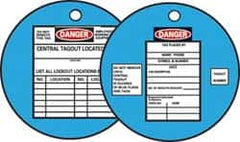 NMC - DANGER - DO NOT REMOVE THIS TAG - EMPLOYEES WORKING ON EQUIPMENT - CENTRAL TAGOUT LOCATED, English Safety & Facility Lockout Tag - Tag Header: Danger, 2 Sides, Black, Red & White Fiber - Americas Industrial Supply