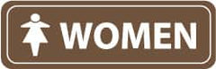 NMC - Women, 11" Wide x 3.5" High, Acrylic Sign - English, White on Brown, Wall Mount - Americas Industrial Supply