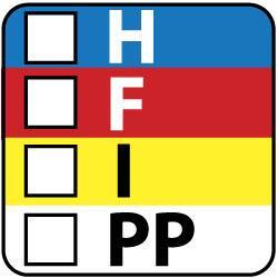 NMC - Hazardous Materials Label - Legend: H - F - I - PP, English, Black, Blue, Red, Yellow & White, 1" Long x 1" High, Sign Muscle Finish - Americas Industrial Supply