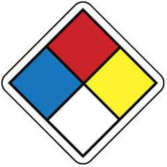 NMC - Hazardous Materials Label - Black, Blue, Red, Yellow & White, 1" Long x 1" High, Sign Muscle Finish - Americas Industrial Supply