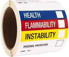 NMC - "Health - Flammability - Instability - Personal Protection", 4" Long x 4" Wide, Paper Safety Sign - Square, Use for Hazardous Materials - Americas Industrial Supply