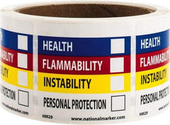 NMC - "Health - Flammability - Instability - Personal Protection", 2" Long x 2" Wide, Paper Safety Sign - Square, Use for Hazardous Materials - Americas Industrial Supply