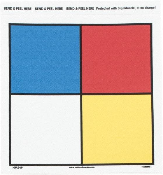 NMC - "Hazardous Materials Systems", 4-1/2" Long x 4-1/2" Wide, Pressure-Sensitive Vinyl Safety Sign - Square, 0.004" Thick, Use for Hazardous Materials - Americas Industrial Supply