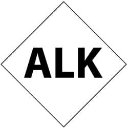 NMC - Hazardous Materials Label - Legend: Alk, English, Black & White, 2-1/2" Long x 2-1/2" High, Sign Muscle Finish - Americas Industrial Supply
