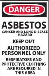 NMC - "Danger - Asbestos", 17" Long x 11" Wide, Paper Safety Sign - Rectangle, Use for Hazardous Materials - Americas Industrial Supply