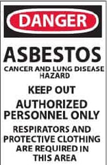 NMC - "Danger - Asbestos Cancer and Lung Disease Hazard - Keep Out - Authorized Personnel Only Respirators and Protective...", 17" Long x 11" Wide, Paper Safety Sign - Rectangle, Use for Hazardous Materials - Americas Industrial Supply