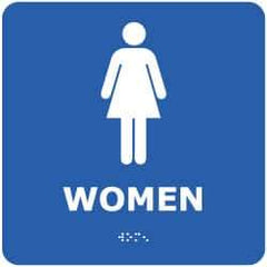 NMC - Women, 8" Wide x 8" High, Plastic Sign - English, Braille, White on Blue, Wall Mount - Americas Industrial Supply