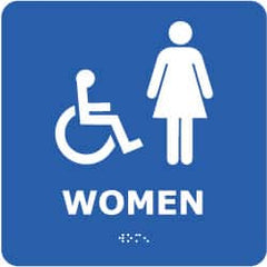 NMC - Women, 8" Wide x 8" High, Plastic Sign - English, Braille, White on Blue, Wall Mount - Americas Industrial Supply