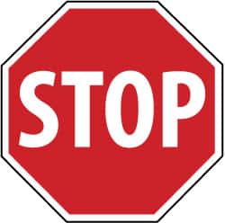NMC - "Stop", 18" Wide x 18" High, Plastic Stop & Yield Signs - 0.05" Thick, White on Red, Round, Post Mount - Americas Industrial Supply