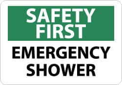 NMC - "Safety First - Emergency Shower", 10" Long x 14" Wide, Rigid Plastic Safety Sign - Rectangle, 0.05" Thick, Use for First Aid - Americas Industrial Supply
