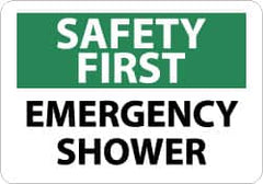 NMC - "Safety First - Emergency Shower", 10" Long x 14" Wide, Pressure-Sensitive Vinyl Safety Sign - Rectangle, 0.004" Thick, Use for First Aid - Americas Industrial Supply